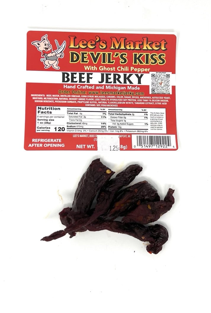 Devil's Kiss Ghost Pepper Beef Jerky 1.25 oz sample pack