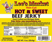 Load image into Gallery viewer, Label for Hot and Sweet Thin Cut Beef Jerky