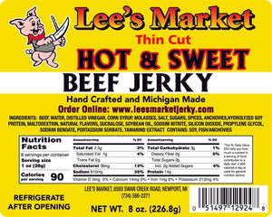 Label for Hot and Sweet Thin Cut Beef Jerky