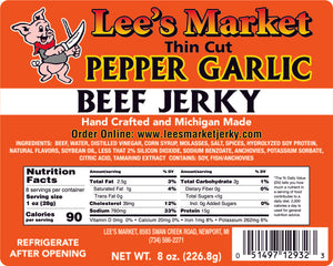 Label for Pepper Garlic Thin Cut Beef Jerky